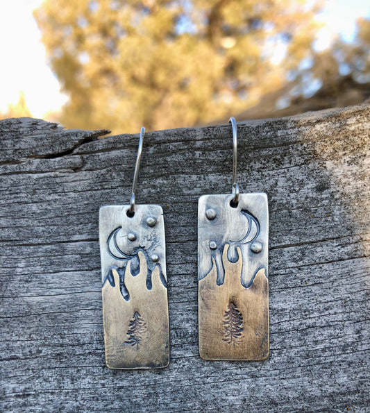 Single Torch Moon and Stars Earrings
